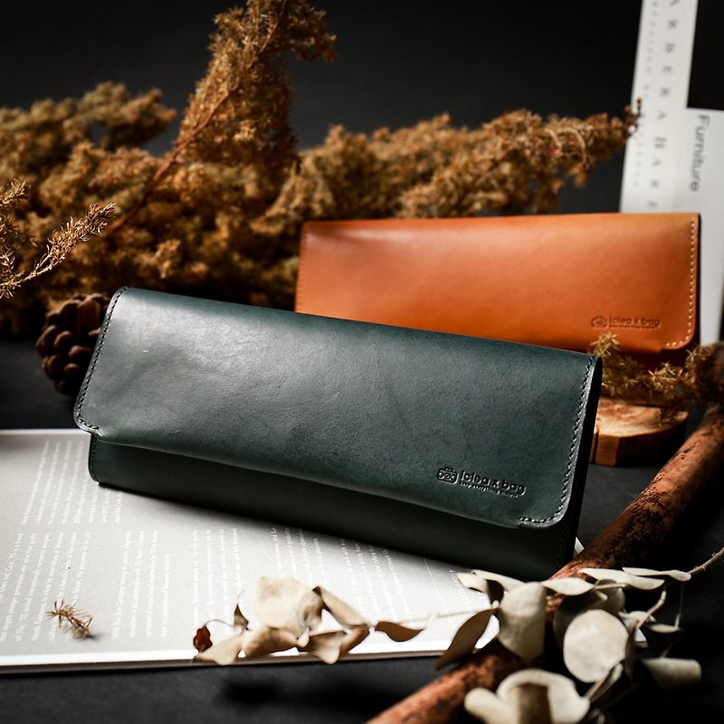 หนังแท้ กระเป๋าสตางค์ สีส้ม - 【icleaXbag】Genuine Leather Long Wallet DG50