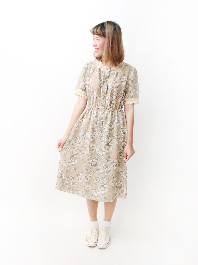 【RE0614D1285】 early summer Japanese system of the Department of retro soft print short-sleeved ancient dress - One Piece Dresses - Polyester Yellow