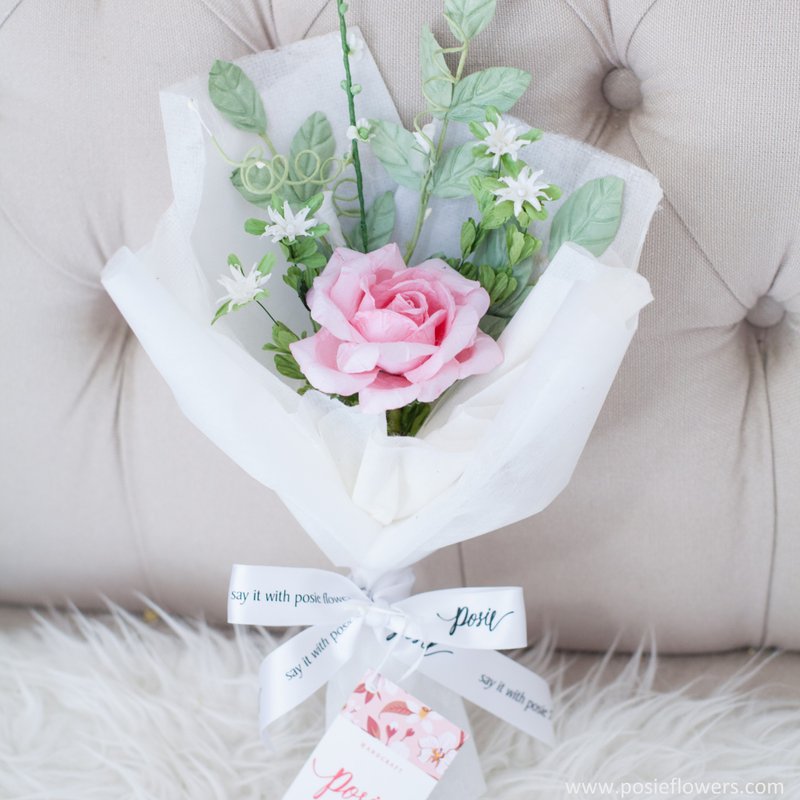 Paper Single Rose SWEET PINK mini Bouquet Valentine's Gift, Anniversary Gift - 擺飾/家飾品 - 紙 粉紅色