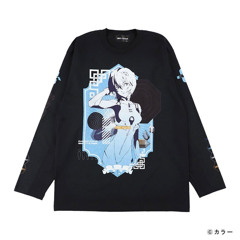 EVANGELION x QOOZA / LONG SLEEVE TEE -REI1-Q0053 - เสื้อฮู้ด - ผ้าฝ้าย/ผ้าลินิน สีดำ