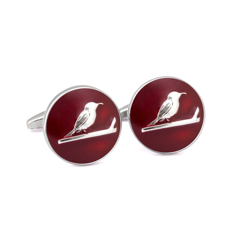 Round Cufflink with Sunbird Enamel - 袖扣 - 其他材質 銀色