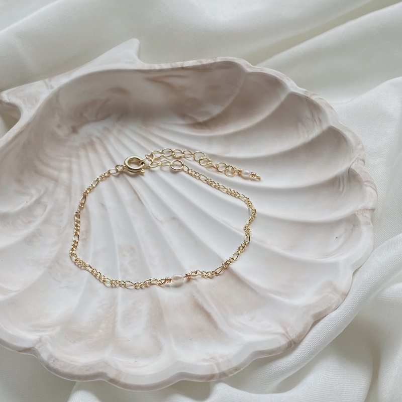 迷你珍珠細緻手鏈  |  天然淡水珍珠 14k包金 - 手鍊/手環 - 珍珠 白色
