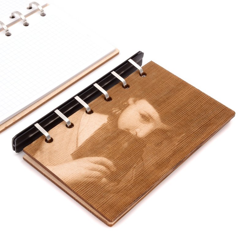 Taiwan cypress art drawing board loose-leaf notebook-Girl with a Book|Record your life with your account - Notebooks & Journals - Wood Gold