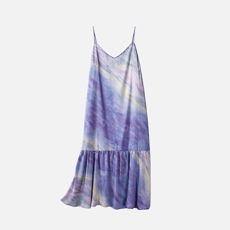 #661 紫色吊帶連衣裙無袖a字裙油畫裙 - 連身裙 - 其他材質 紫色