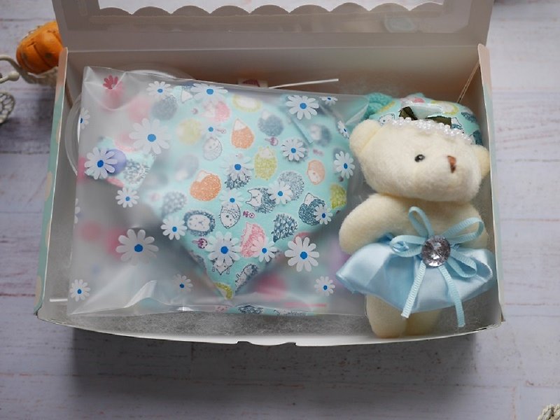 Hedgehog Miyue Gift Box to appease the towel pacifier storage bag bear doll - ของขวัญวันครบรอบ - ผ้าฝ้าย/ผ้าลินิน สีน้ำเงิน