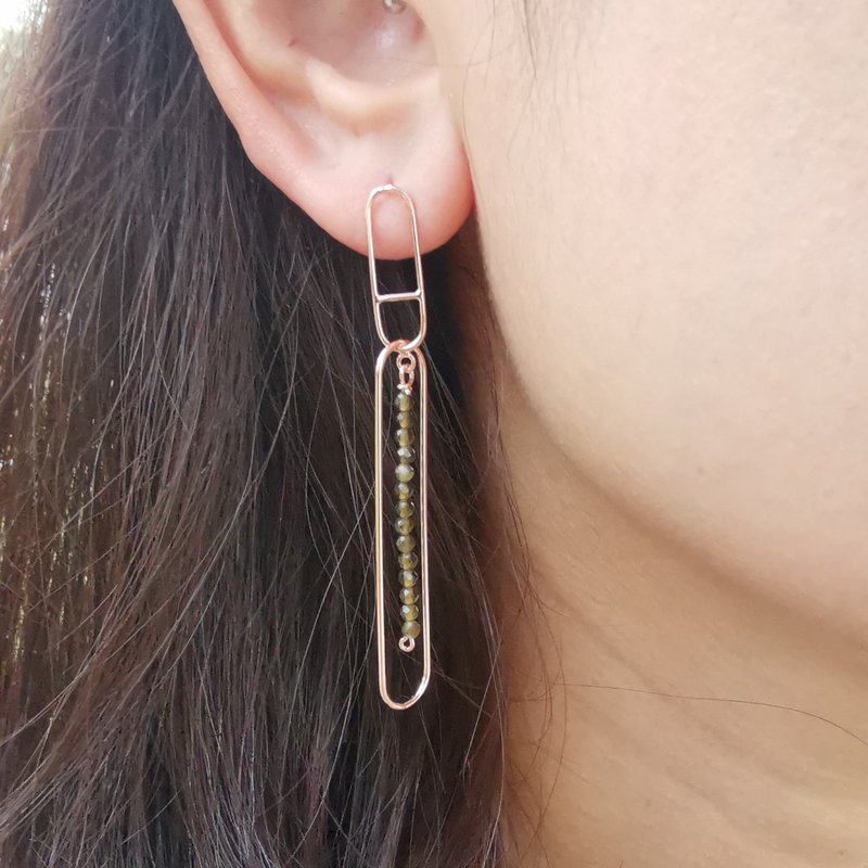 Minimal dangle earrings, strung real stones inside, 92.5 pure silver - Earrings & Clip-ons - Sterling Silver Silver