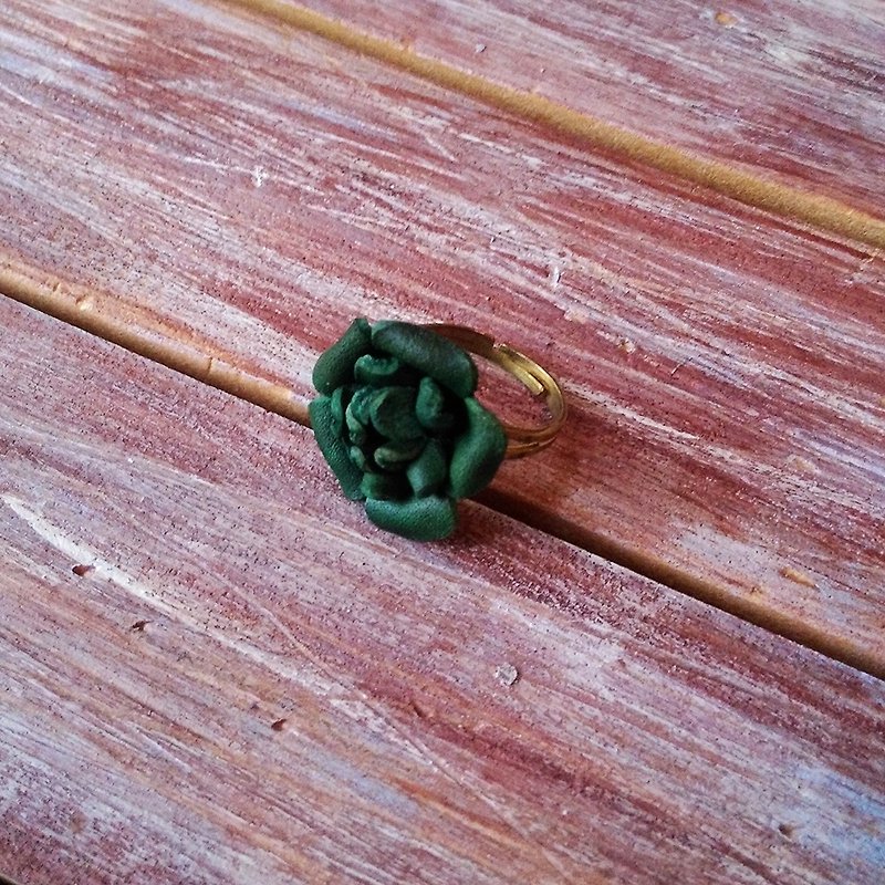 Handmade leather flower ring green leather custom-made Kai handmade leather - General Rings - Genuine Leather Green