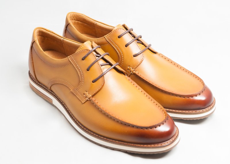Hand-painted calf leather U-Tip casual shoes Derby shoes - caramel color - free shipping - E2A19-89 - รองเท้าอ็อกฟอร์ดผู้ชาย - หนังแท้ สีส้ม