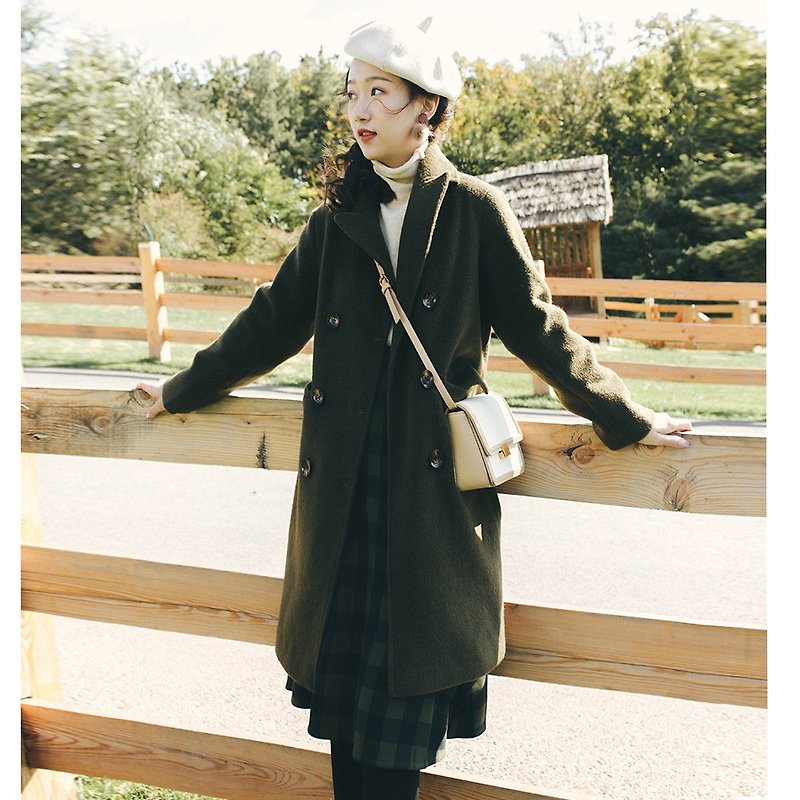 [full court specials] 2018 autumn and winter women's new solid color straight long coat - Women's Casual & Functional Jackets - Polyester Green