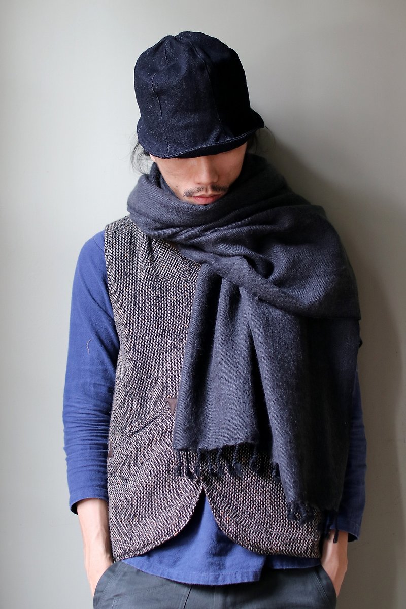 OMAKE Select 混織圍巾_灰黑 - 圍巾/披肩 - 棉．麻 灰色