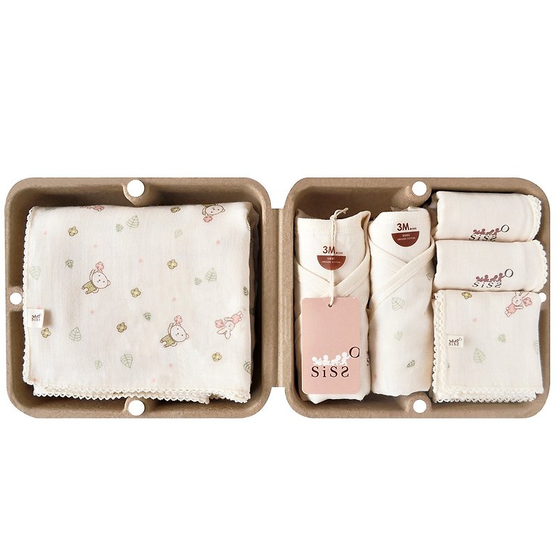 [SISSO Organic Cotton] Send you a small flower Shu cotton gauze seven-piece gift box 3M - Baby Gift Sets - Cotton & Hemp White