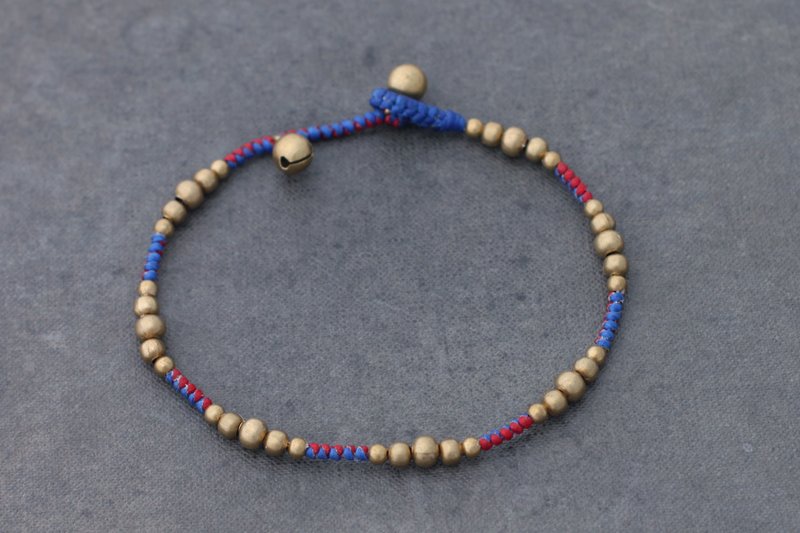 Beaded Woven Hemp Contrast Color Mix Anklets, Brass Cotton Hippy Red Blue Simple - กำไลข้อเท้า - ผ้าฝ้าย/ผ้าลินิน หลากหลายสี