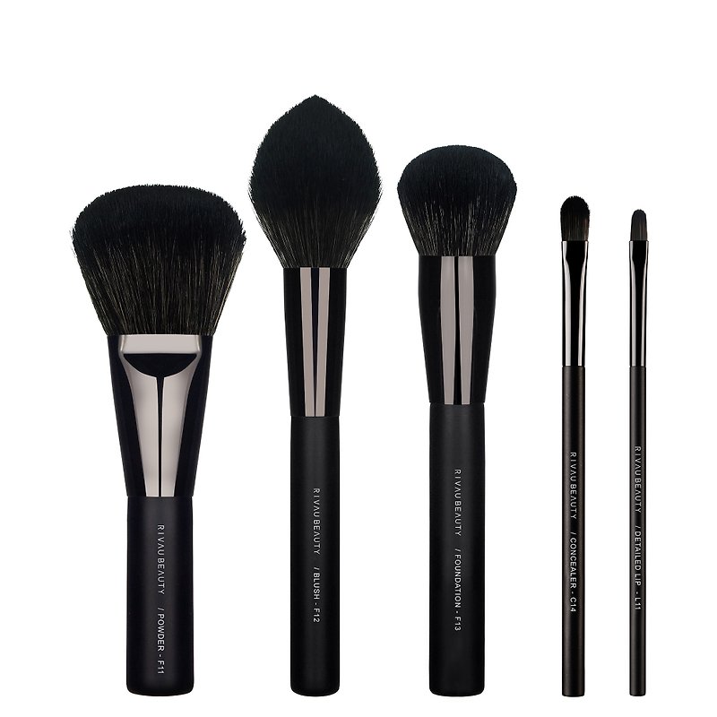 フェイスブラシ5点セット I Black Edition Brush I 高品質繊維&ウール I 化粧ブラシ I 台湾製 - メイク道具・鏡・ブラシ - ウール ブラック