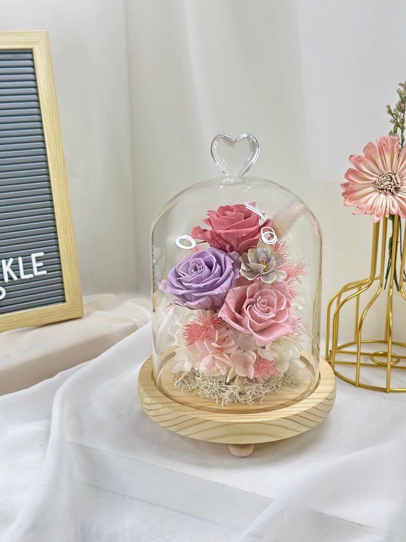 Love eternal rose glass cup (with exquisite carrying box) - Dried Flowers & Bouquets - Glass Pink