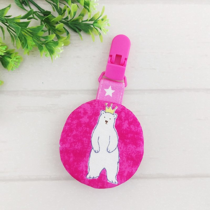 Crown polar bear. Round peace charm bag (name can be embroidered) - ซองรับขวัญ - ผ้าฝ้าย/ผ้าลินิน สึชมพู