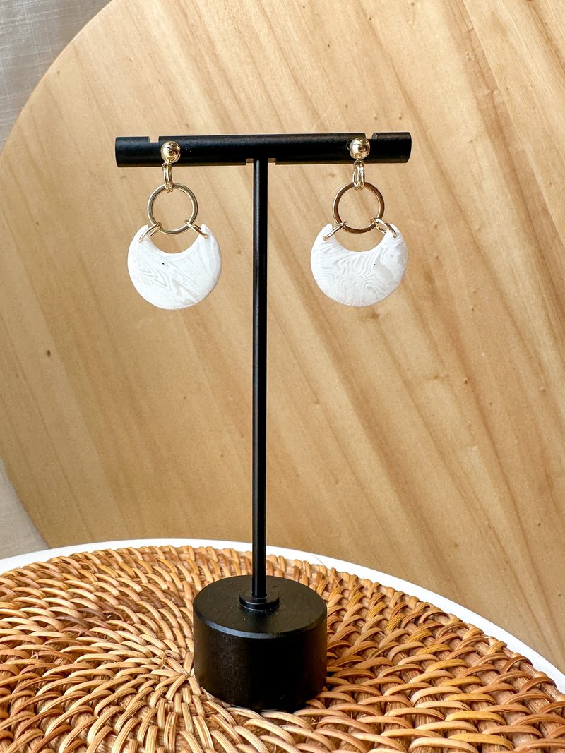 • Handcrafted Polymer Clay Earrings • White Translucent Mini-Half Moons - Earrings & Clip-ons - Pottery White