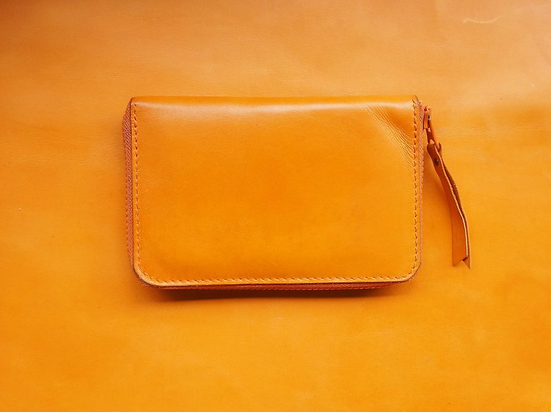 經典皮革護照包/手拿包 (橘) - 護照夾/護照套 - 真皮 橘色