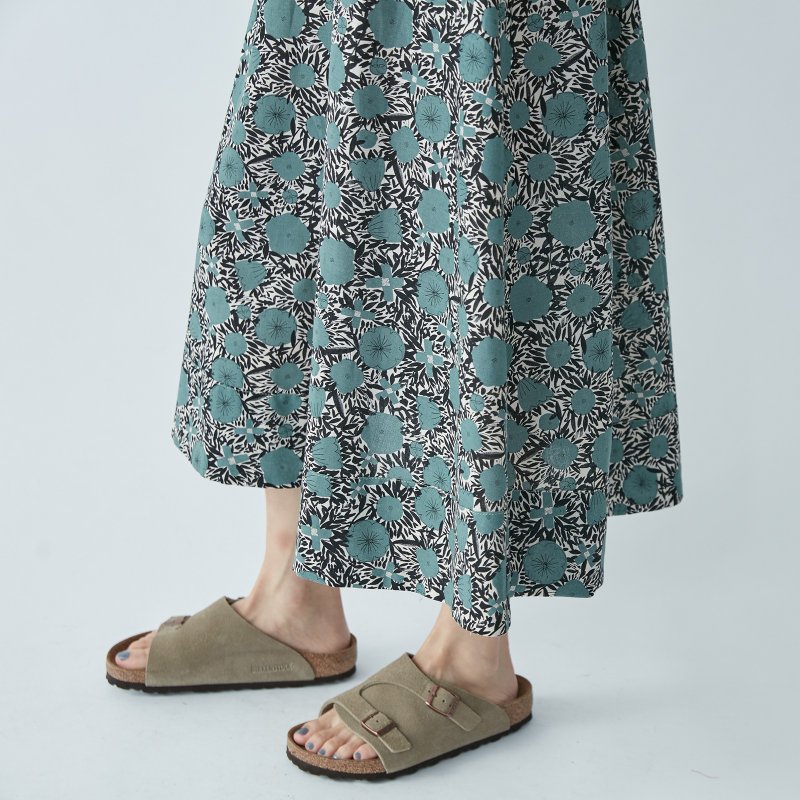 A-Line Midi Skirt – Impression Print - กระโปรง - ผ้าฝ้าย/ผ้าลินิน สีเขียว