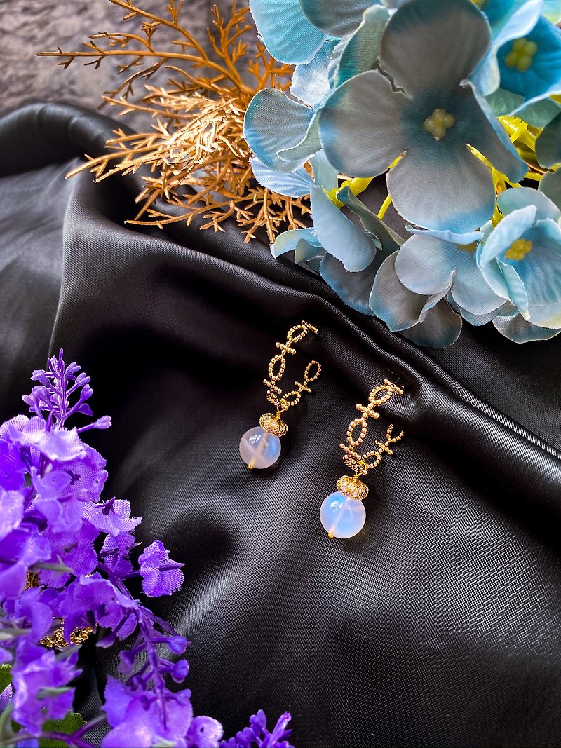 RURI | 14k鍍金 金圓珠飾邊 藍月光石 耳環 - 耳環/耳夾 - 寶石 透明