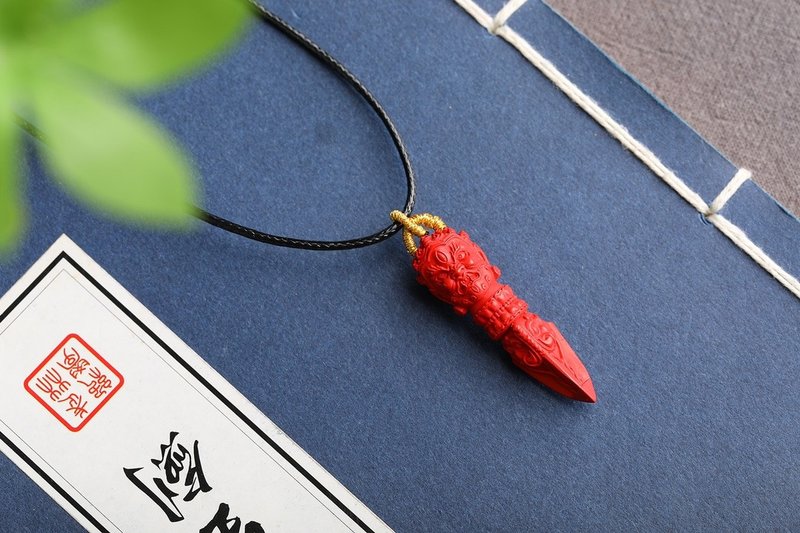 Natural raw mineral cinnabar fine red sand Mahakala Vajra Pendant with a cinnabar content of over 95% - Necklaces - Gemstone 