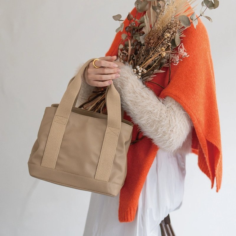 PU leather tote bag mini bag lunch bag handbag canvas pocket [Beige] TOB005 - Handbags & Totes - Faux Leather Orange