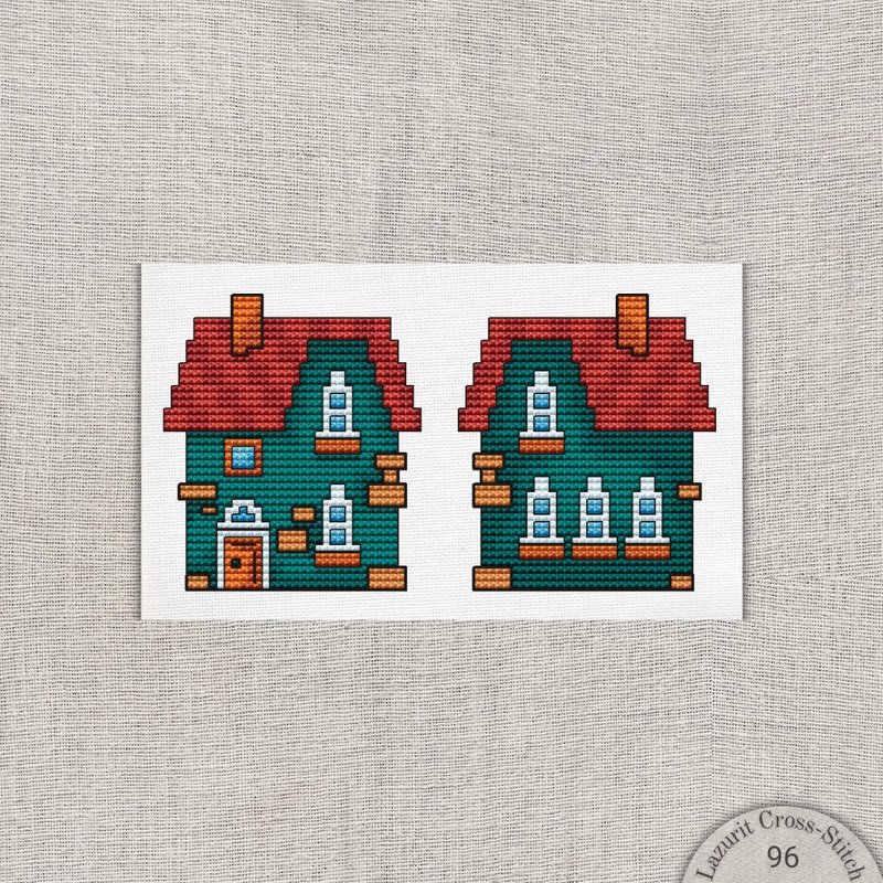Charming Pixel House Embroidery Pattern for Cross-Stitch Lovers - Logo 設計/圖案設計 - 其他材質 