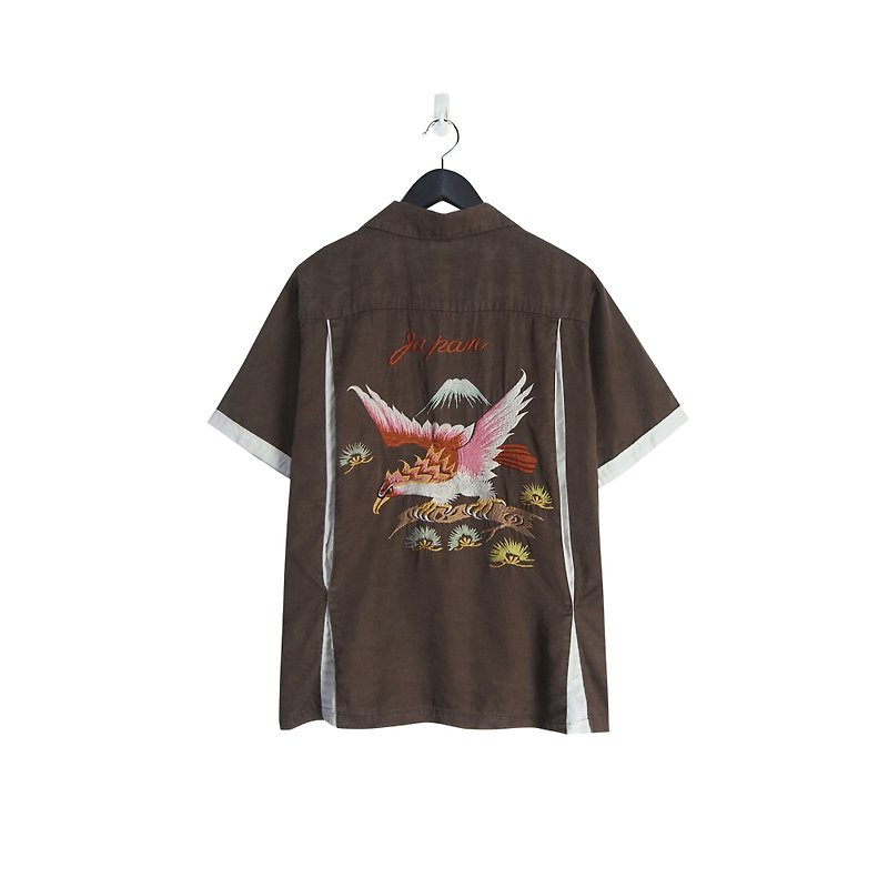 ‧PRANK：DOLLY ::倉庫ブラウンイーグル刺繍ボウリングシャツ（T807037） - シャツ メンズ - コットン・麻 ブラウン