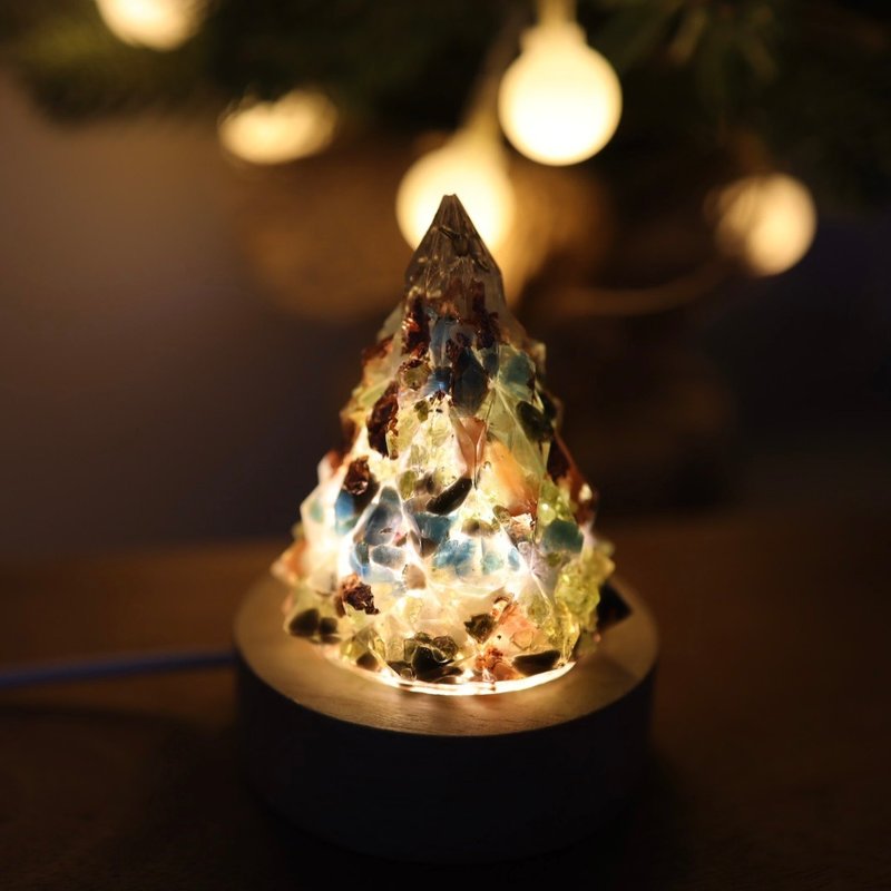 [Christmas Gift] Green Rose Gold Foil Crystal Christmas Tree Night Light - Aogang Energy Tree Healing Gemstone - โคมไฟ - หยก สีเขียว