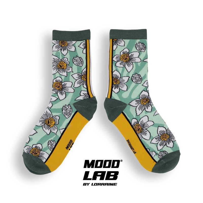 MOODLABYLORRAINE | NARCISSUS SOCKS - ถุงเท้า - ผ้าฝ้าย/ผ้าลินิน สีเขียว