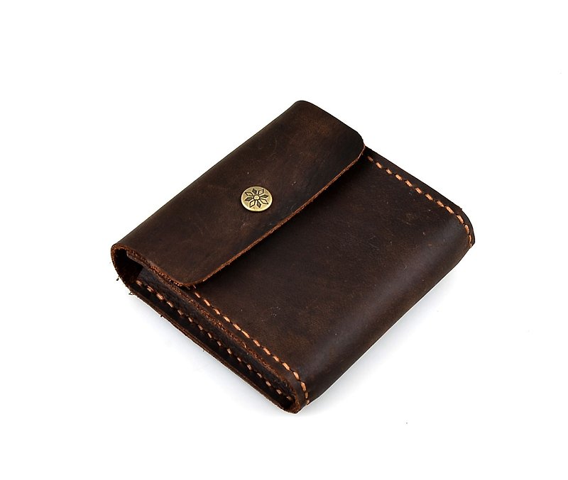 【U6.JP6 handmade leather goods】 - Handmade leather sewing simple wallet / name card package / kits (men and women apply) - Wallets - Genuine Leather Brown