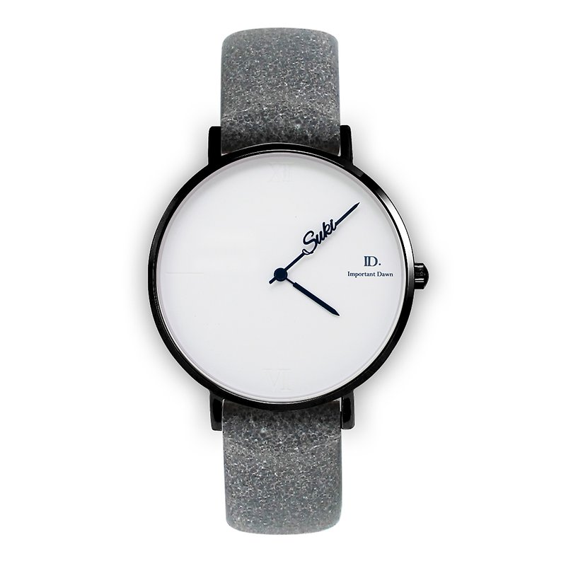 客製化姓名指針手錶--36mm羅馬款深灰皮革小錶款 - 女錶 - 真皮 灰色