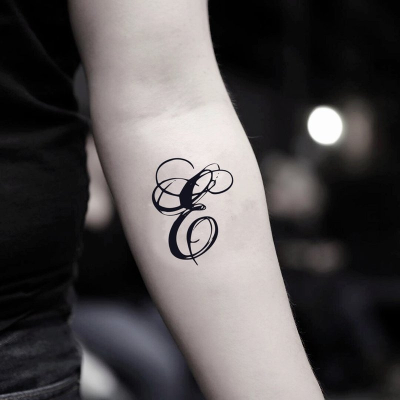 Letter E Temporary Fake Tattoo Sticker (Set of 2) - OhMyTat - Temporary Tattoos - Paper Black