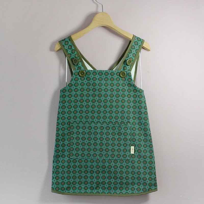 兒童圍裙-130/老磁磚2號/海藻藍綠 - 圍裙 - 棉．麻 綠色