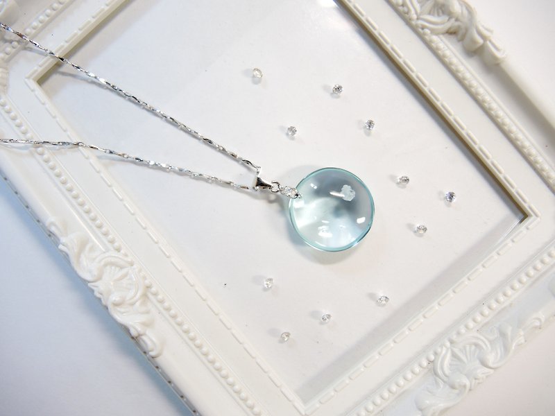 "Ice Crystal" Aquamarine Glazed Elegant Necklace-Holy Full Moon-N6 - Necklaces - Gemstone Blue