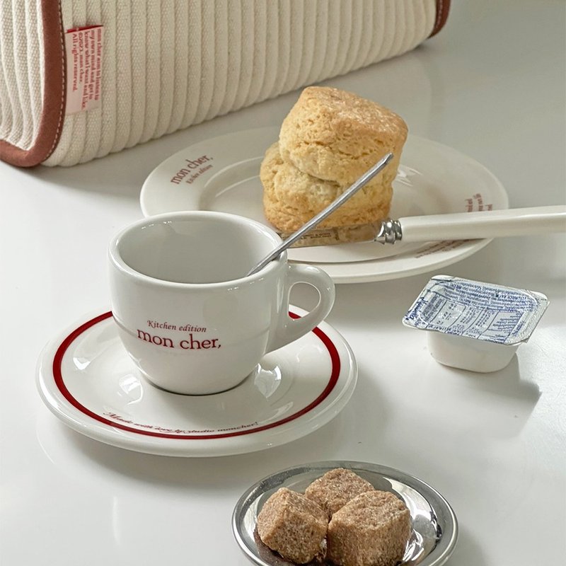 Vintage Red Espresso Cup Set - 其他杯子 - 瓷 白色