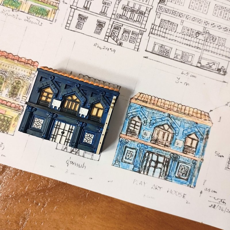 Magnet model, Play Art House building, set of old buildings in the Songwat area, v.2 - Items for Display - Resin Blue