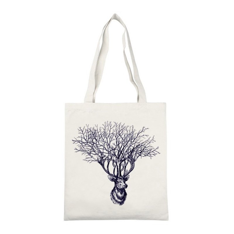 Deer-Tree鹿 樹 文青 簡約 原創 清新 帆布 文藝 環保 購物 單肩 手提包袋-米白色 - 側背包/斜背包 - 其他材質 白色