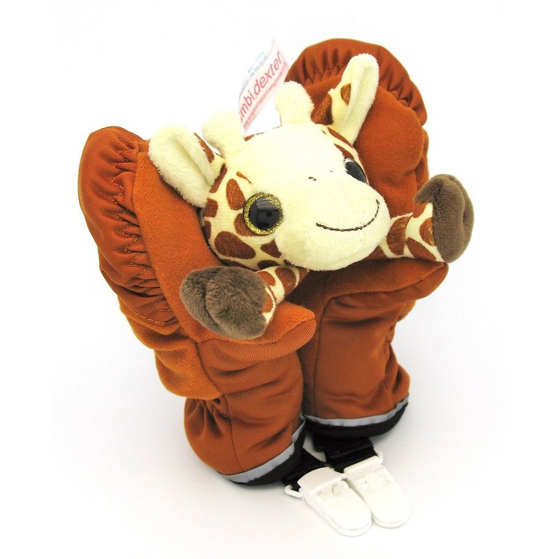【Seasonal Gifts】3M Thinsulate Antibiotic Playful Kids Mittens with Giraffe Toy - Gloves & Mittens - Polyester Brown