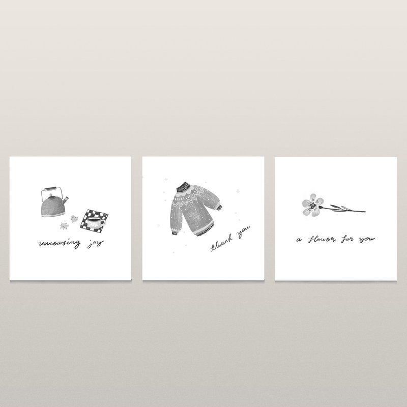 a quiet winter set of 3 square postcards - 卡片/明信片 - 紙 