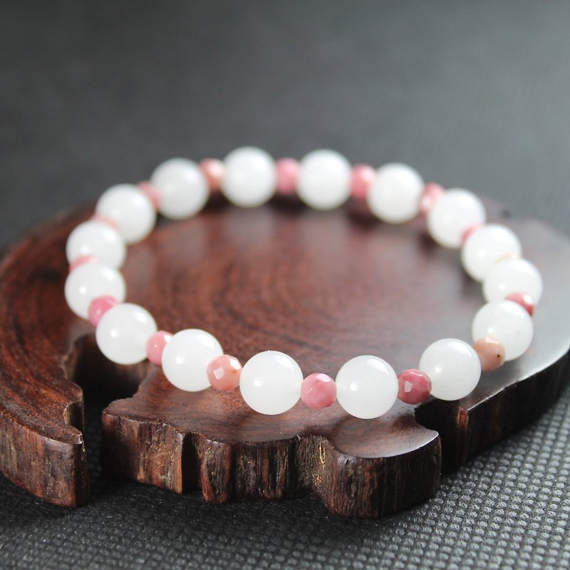 Xinjiang white jade rose quartz bracelet - Bracelets - Gemstone Pink