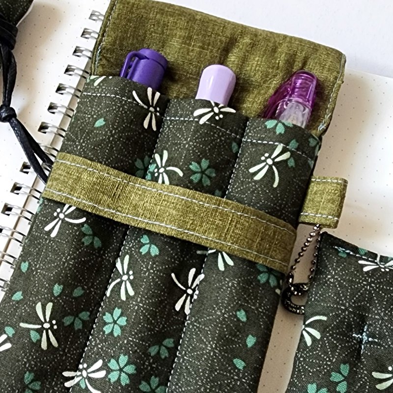 Fountain Pen Case, Pen cases & Pen Holder, Luxury Pen case-Dark Green Dragonfly - Pencil Cases - Cotton & Hemp Green