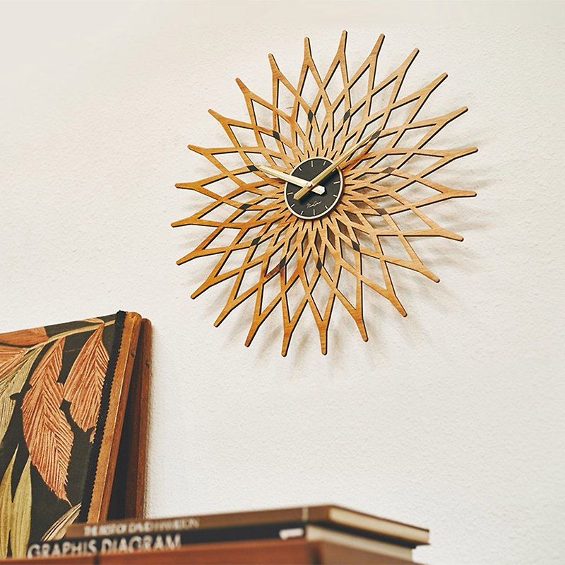 Noel- geometric flower mute clock wall clock - นาฬิกา - ไม้ สีกากี