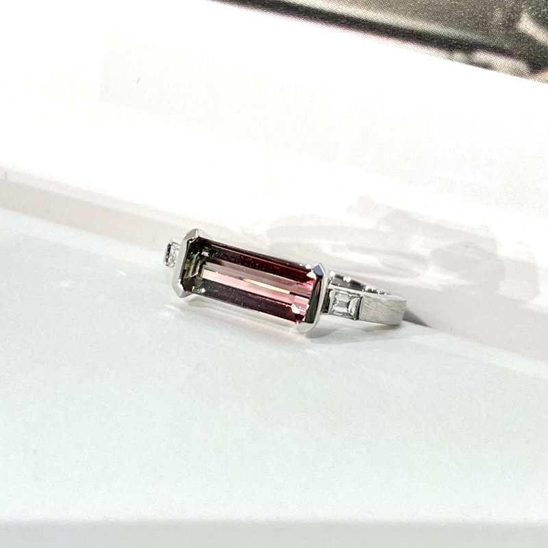 The Classic - 1.09ct 天然西瓜雙色碧璽 18k白金鑽戒 - 戒指 - 貴金屬 