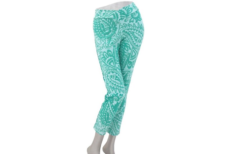 Superb comfort! Paisley print skinny straight stretch long pants <Green> - Women's Pants - Other Materials Green