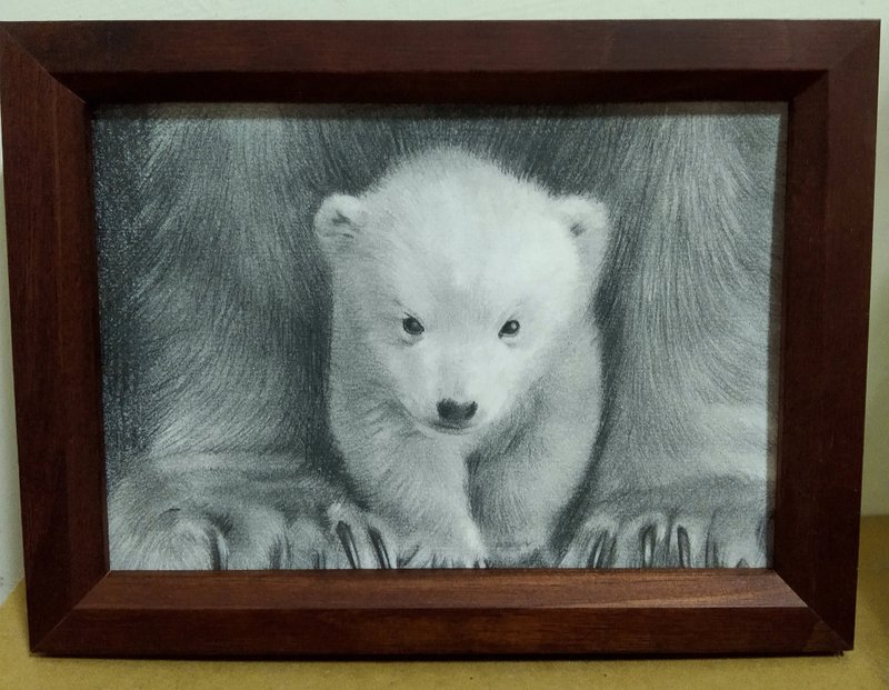 Decoration/ bear/ pencil drawing/ original manuscript/ framed - โปสเตอร์ - กระดาษ 