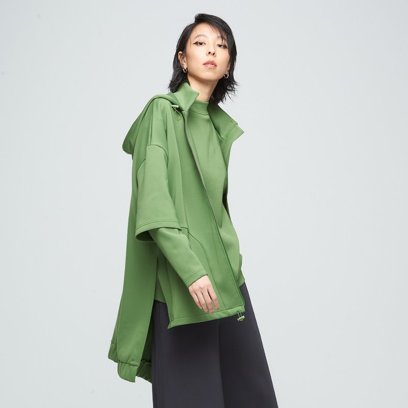 抗菌棉柔造型連帽外套(中性)-仙人掌綠 - 女大衣/外套 - 聚酯纖維 綠色