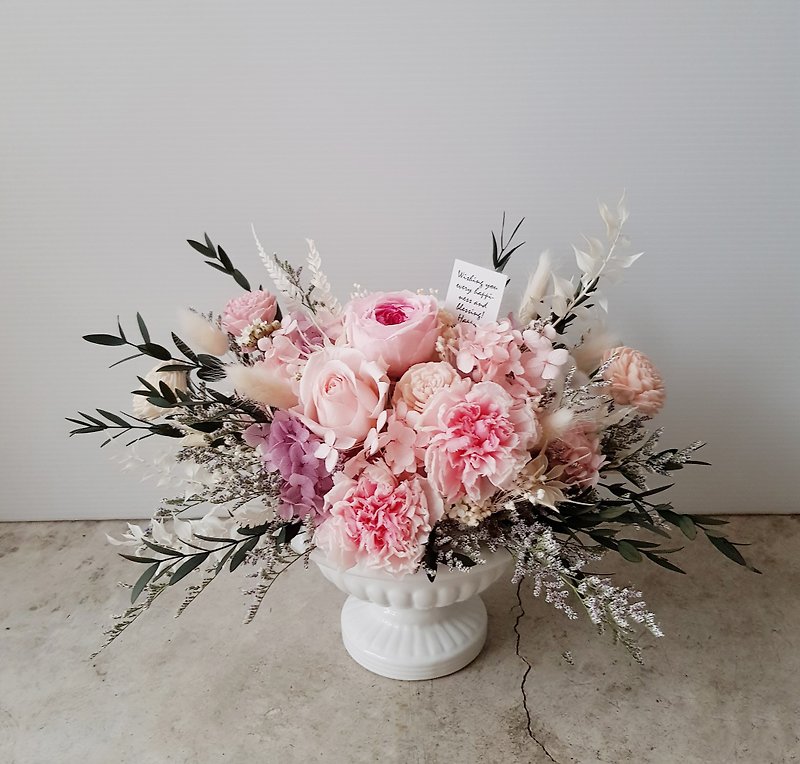 Everlasting Flower|Pink Garden Rose Carnation Without Withered Flower European-style White Porcelain Potted Flower|All-Taiwan Home Delivery - Dried Flowers & Bouquets - Plants & Flowers Pink