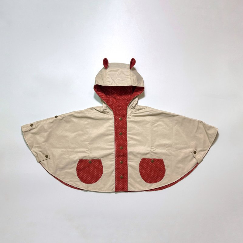 Bell's Theory of Everything | Reversible hooded windbreaker cape jacket with small ears - Coats - Cotton & Hemp Red