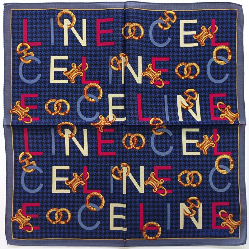 Celine Paris Vintage Handkerchief Paris Charm on Blue 19.5 x 19.5 inches - 手帕 - 棉．麻 藍色