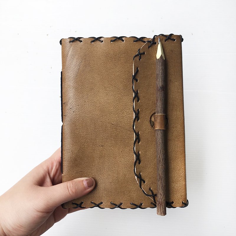 India Handmade Leather Journal w/ pencil - vintage style - Notebooks & Journals - Paper Brown